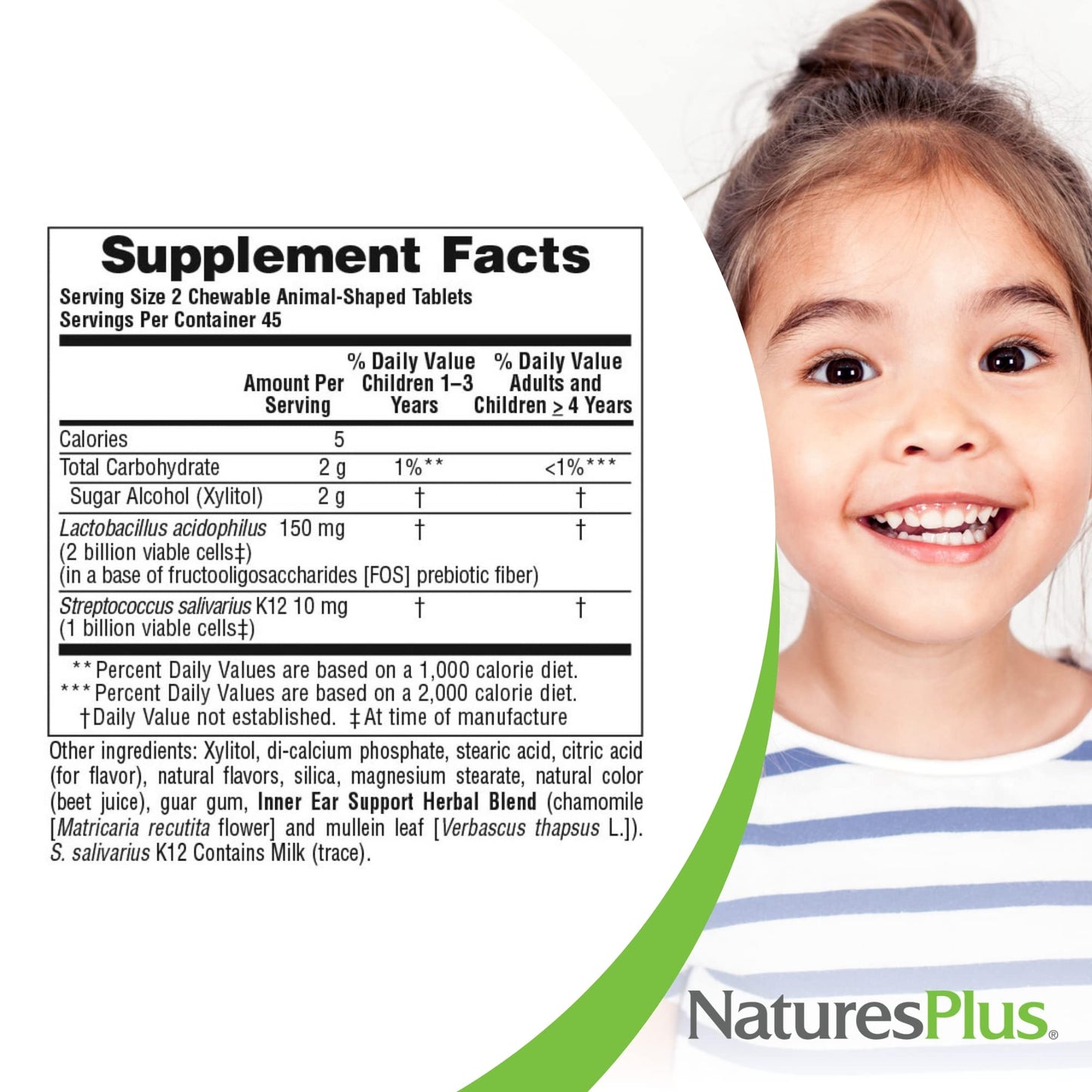 Natures Plus Animal Parade Inner Ear Support – Kids Probiotic Chewables (Cherry, 90 Tablets)
