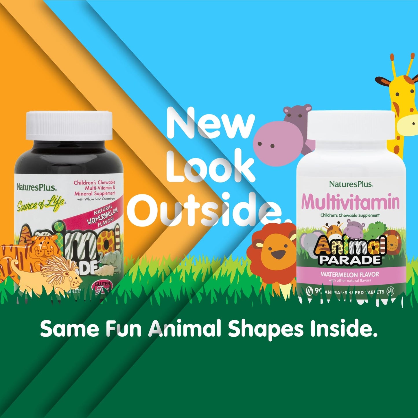 Natures Plus Animal Parade Kids Multivitamin – Watermelon Chewables, 90 Tablets, Vegetarian & Gluten Free, 45 Servings