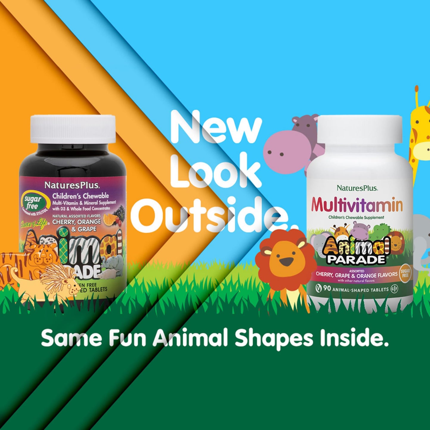 Natures Plus Animal Parade Sugar-Free Children's Multivitamin - Assorted Cherry, Grape & Orange Flavors - 90 Chewable Tablets - 45 Total Servings