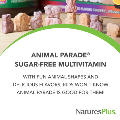 Natures Plus Animal Parade Sugar-Free Children's Multivitamin - Assorted Cherry, Grape & Orange Flavors - 90 Chewable Tablets - 45 Total Servings