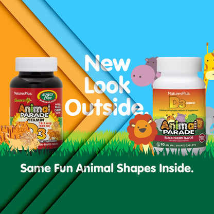 Animal Parade Sugar-Free Vitamin D3 500 IU for Children - Black Cherry (90 Chewables)