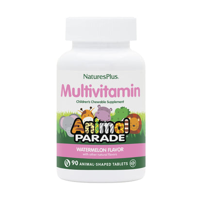 Natures Plus Animal Parade Kids Multivitamin – Watermelon Chewables, 90 Tablets, Vegetarian & Gluten Free, 45 Servings