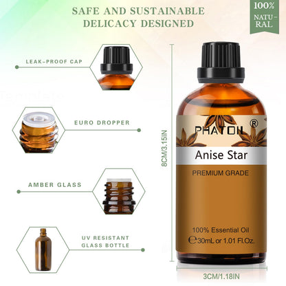 Anise Star Essential Oil 30ml (1.01 fl oz) | PHATOIL Pure Aromatherapy for Diffusers, DIY Soap & Candles