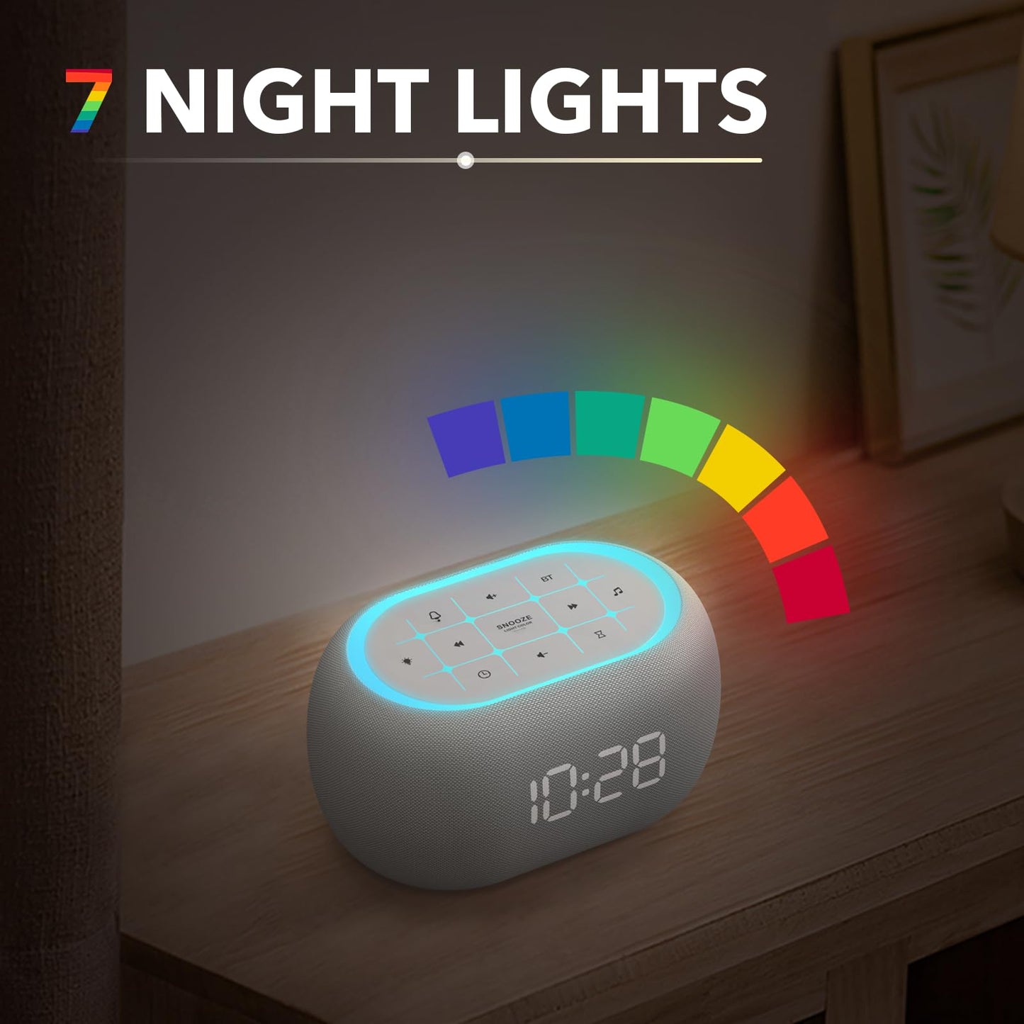 ANJANK White Noise Sound Machine & Bluetooth Alarm Clock – 21 Sounds, 7 Night Lights