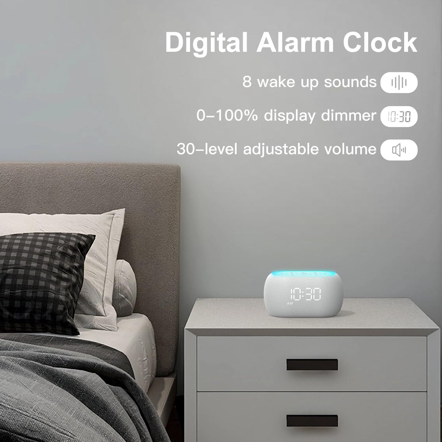 ANJANK White Noise Sound Machine Alarm Clock with Hi-Fi Bluetooth Speaker | 21 Sounds & 7 Night Lights