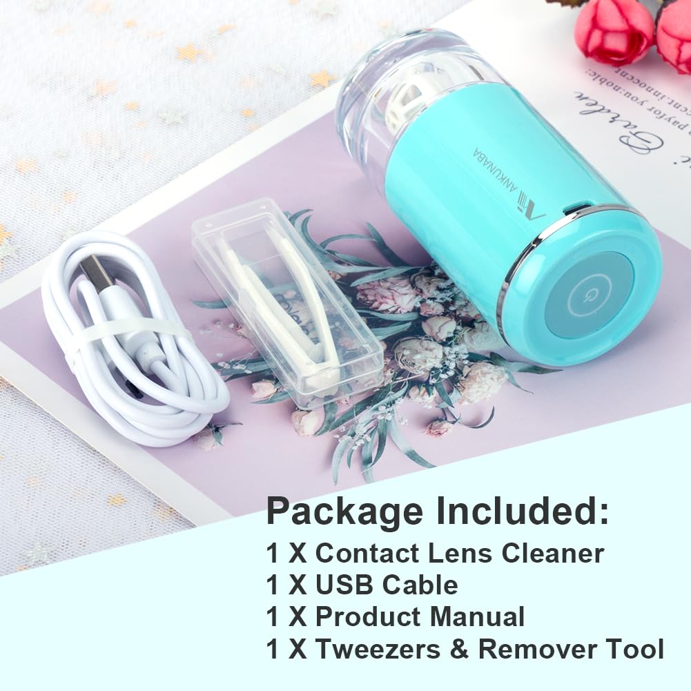 ANKUNABA Portable USB-Charged Contact Lens Cleaner – Automatic Vibration Cleaning Case (Blue)