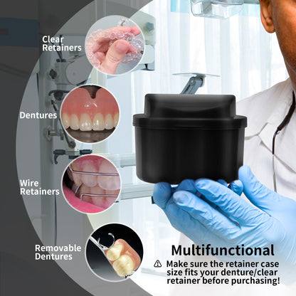 Annhua Denture Cup Retainer Cleaning Case with Strainer Basket - Denture Soaking Container | Black