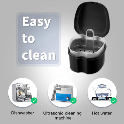 Annhua Denture Cup Retainer Cleaning Case with Strainer Basket - Denture Soaking Container | Black