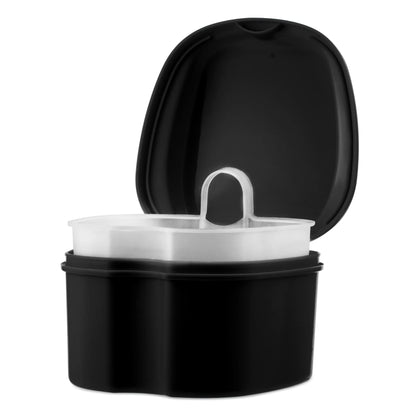 Annhua Denture Cup Retainer Cleaning Case with Strainer Basket - Denture Soaking Container | Black