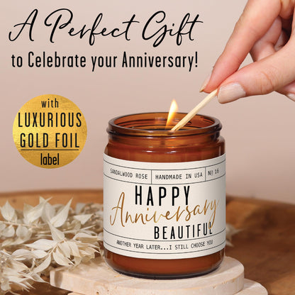 Anniversary Gifts for Women - Happy Anniversary Beautiful Candle | USA Made