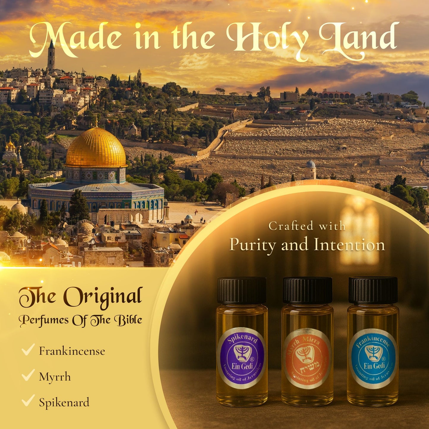 Anointing Oil for Prayer – 3 Bottles (10ml) Frankincense, Myrrh & Spikenard | Holy Land - Ein Gedi