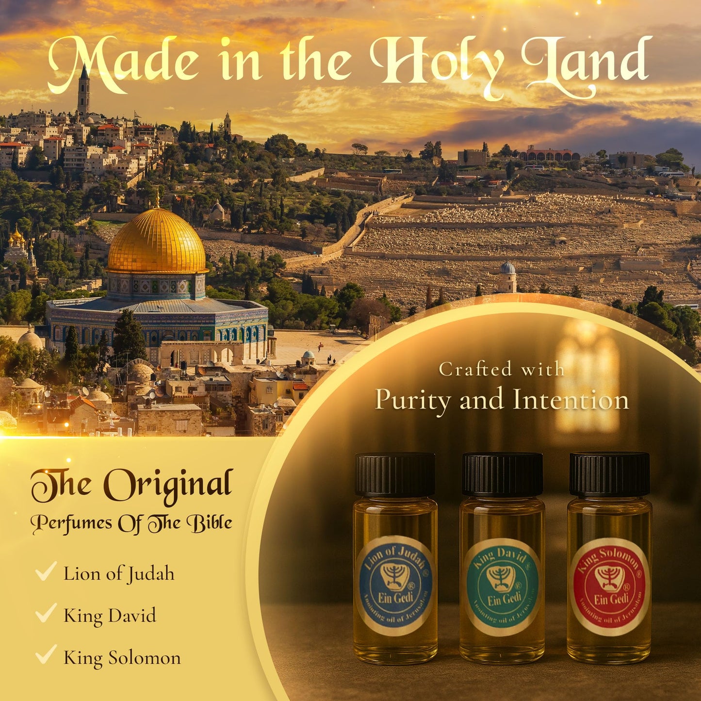 Anointing Oil for Prayer – 3 Bottles (10ml each) | The Original Bible Perfumes – Lion of Judah, King David & King Solomon | Made in The Holy Land | Ein Gedi