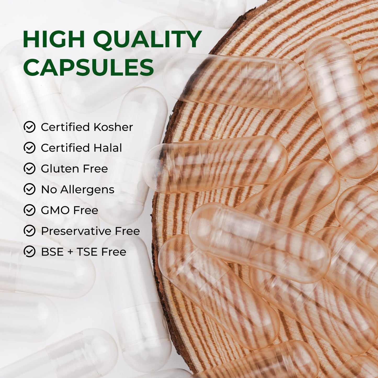 Angtai JN Empty Capsules Size 00 Separated Vegan Pill Caps – Plant-Based, Gluten Free