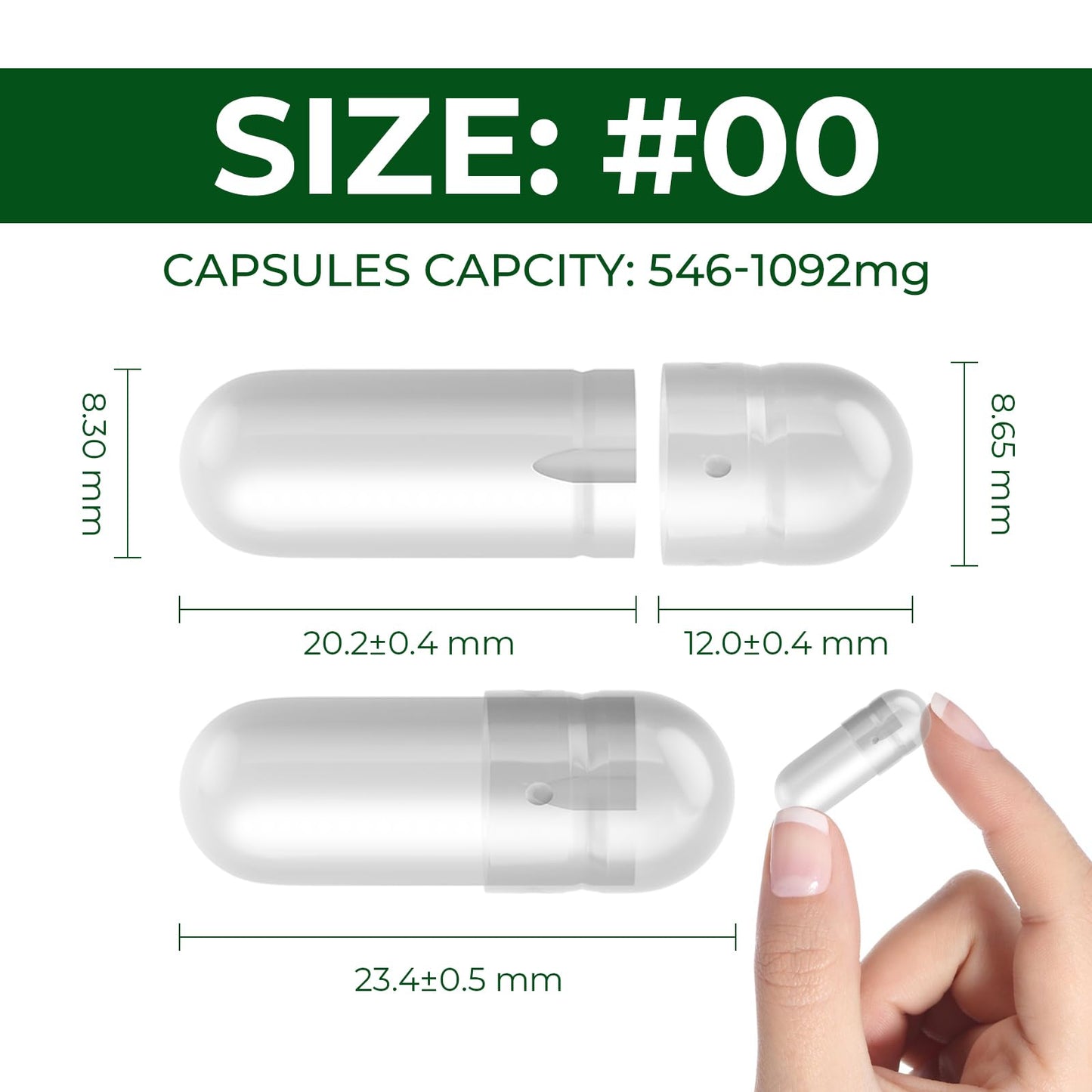 Angtai JN Empty Capsules Size 00 Separated Vegan Pill Caps – Plant-Based, Gluten Free