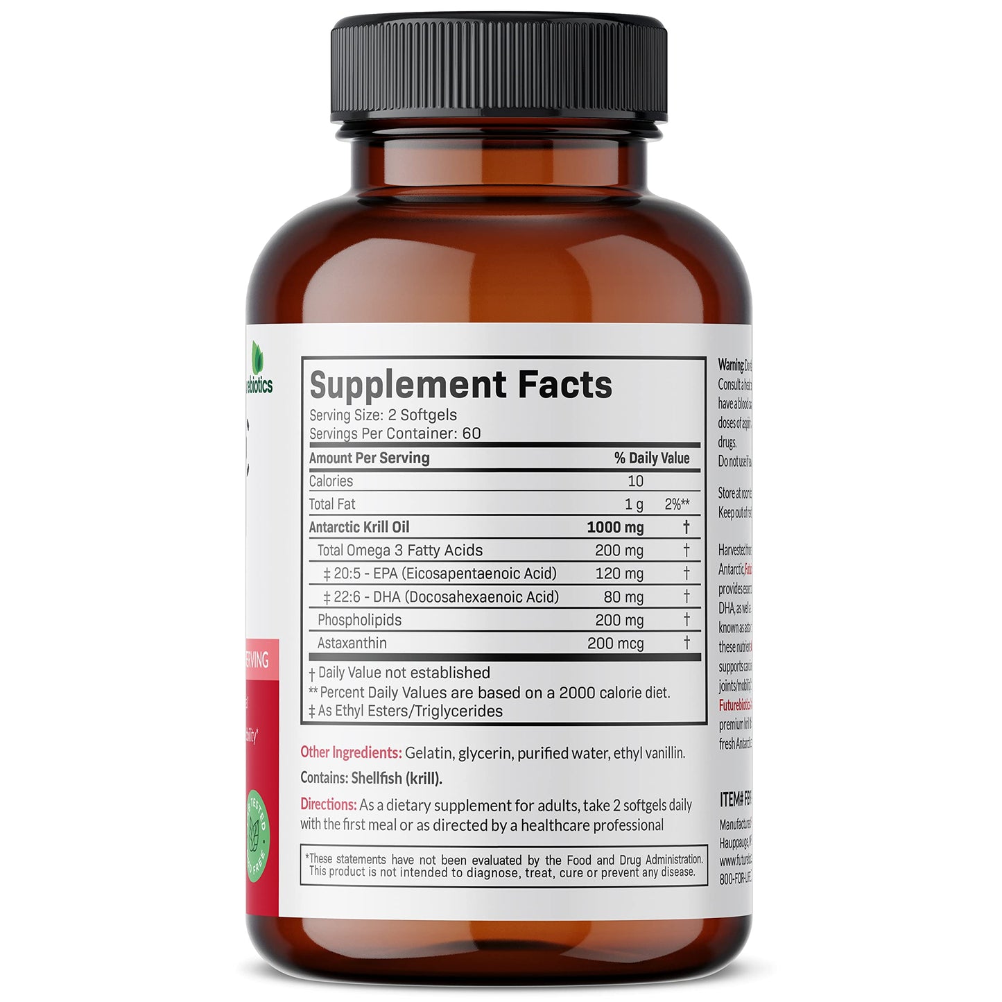 Futurebiotics Antarctic Krill Oil 1000mg – Omega-3 EPA/DHA, Astaxanthin, Phospholipids | 120 Softgels