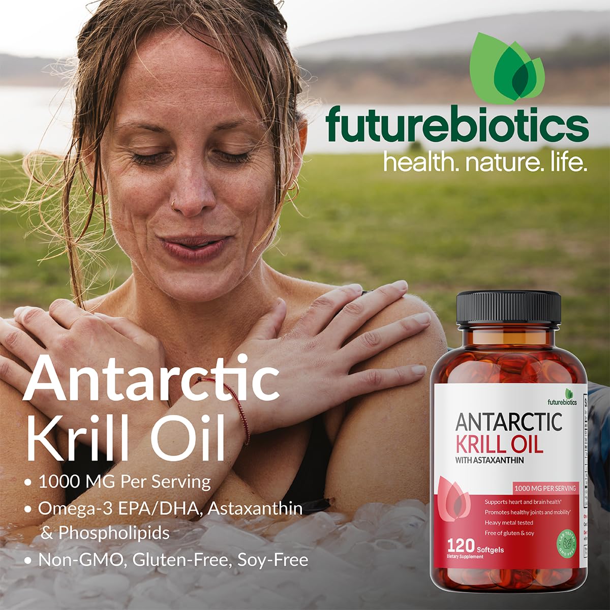 Futurebiotics Antarctic Krill Oil 1000mg – Omega-3 EPA/DHA, Astaxanthin, Phospholipids | 120 Softgels