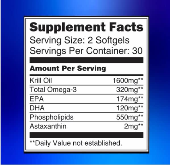 Antarctic Krill Oil Softgels 1600mg | 60 Lemon Flavor | EPA/DHA + Astaxanthin