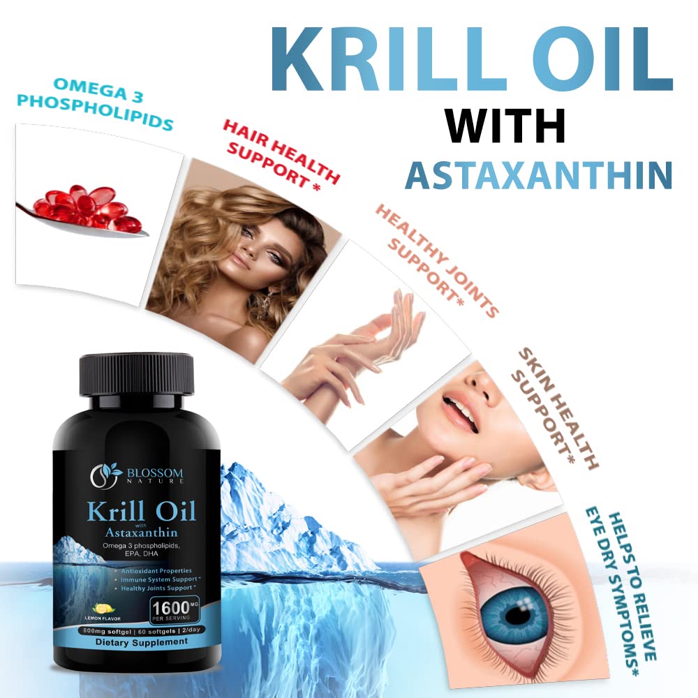Antarctic Krill Oil Softgels 1600mg | 60 Lemon Flavor | EPA/DHA + Astaxanthin