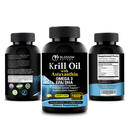 Antarctic Krill Oil Softgels 1600mg | 60 Lemon Flavor | EPA/DHA + Astaxanthin
