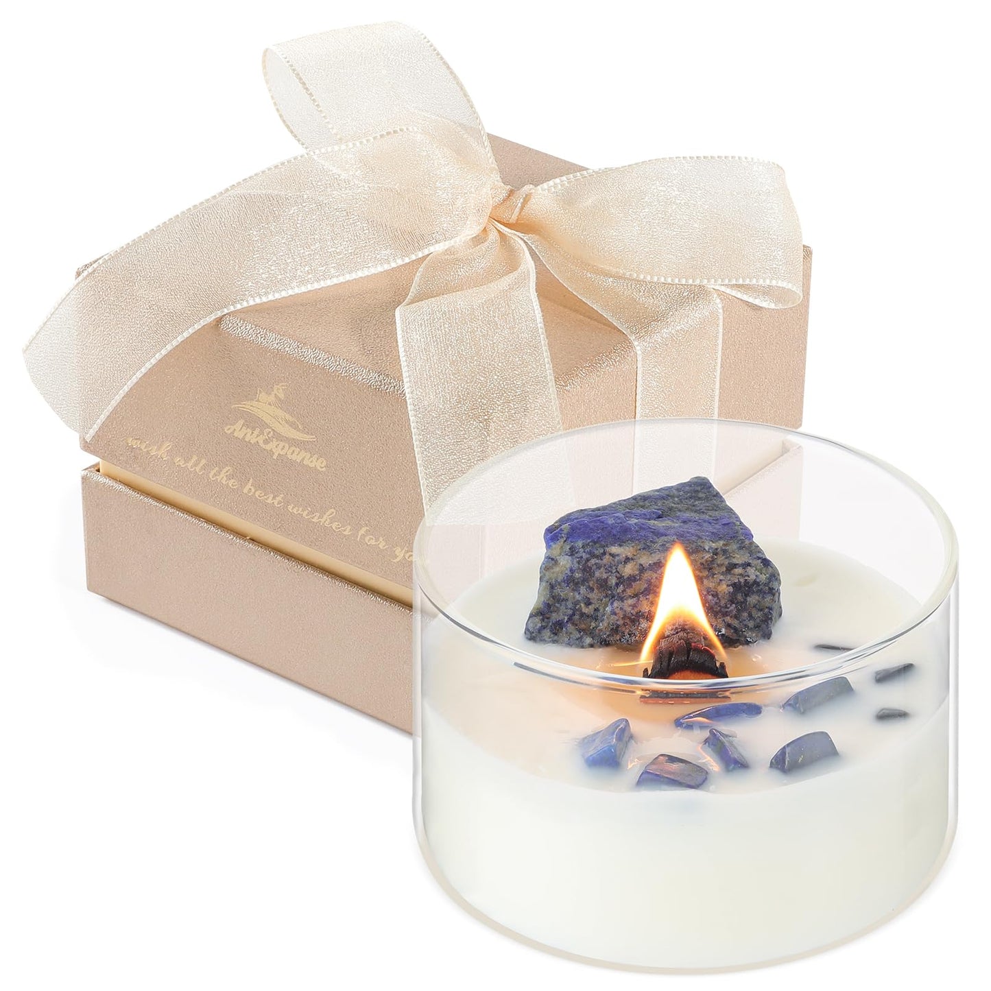 AntExpanse English Pear & Freesia Soy Candle – 55-Hour Wood Wick, Crystals, 7oz Gift