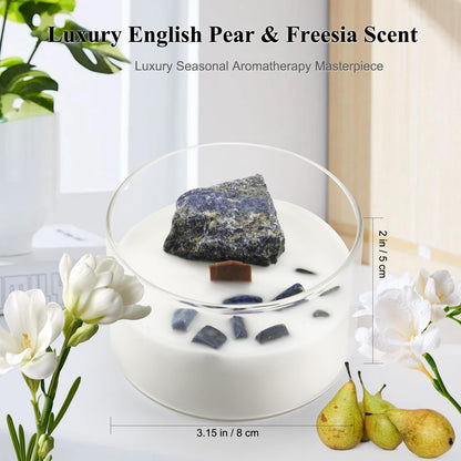 AntExpanse English Pear & Freesia Soy Candle – 55-Hour Wood Wick, Crystals, 7oz Gift