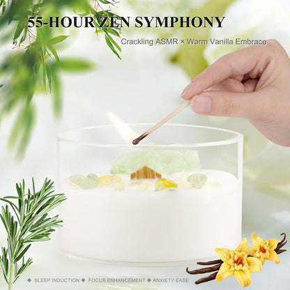 AntExpanse Vanilla Soy Candle – Wood Wick, Crystals, 55-Hour Aromatherapy (7oz)