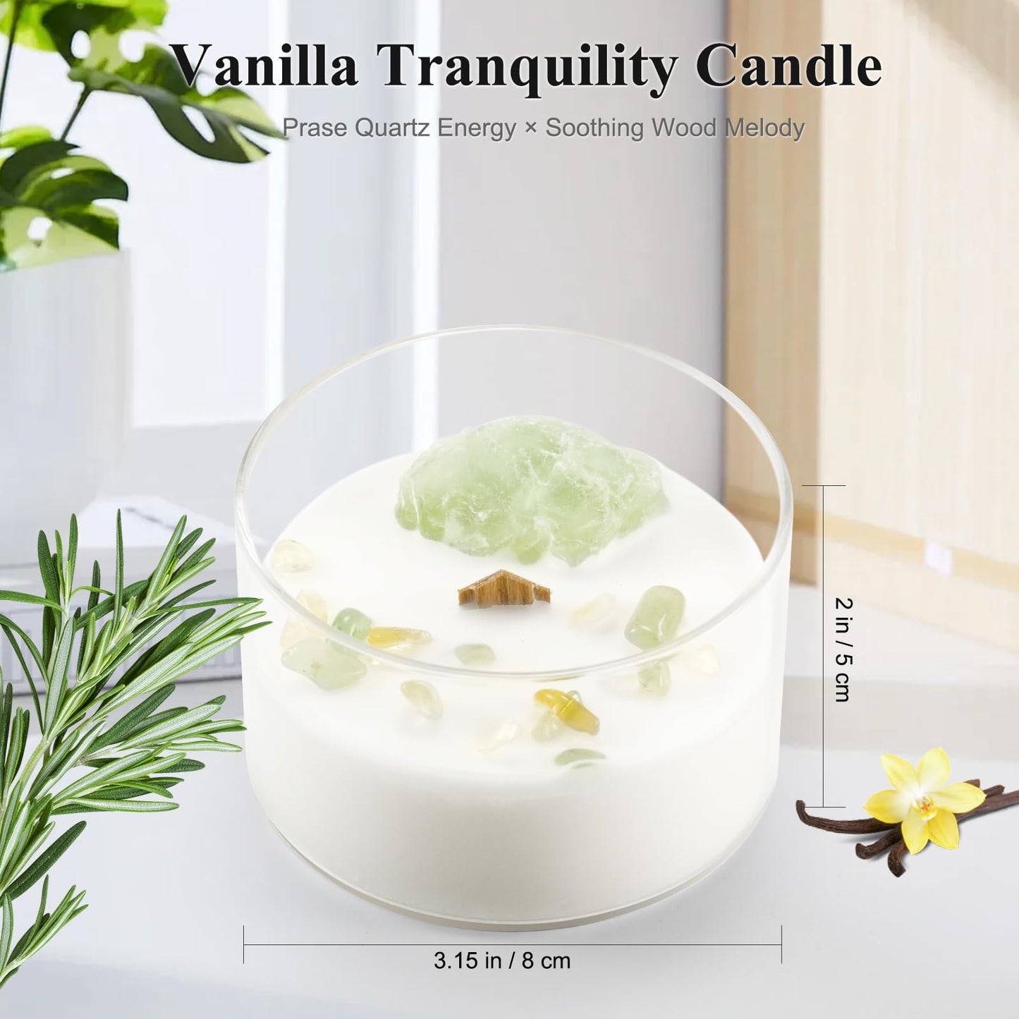 AntExpanse Vanilla Soy Candle – Wood Wick, Crystals, 55-Hour Aromatherapy (7oz)