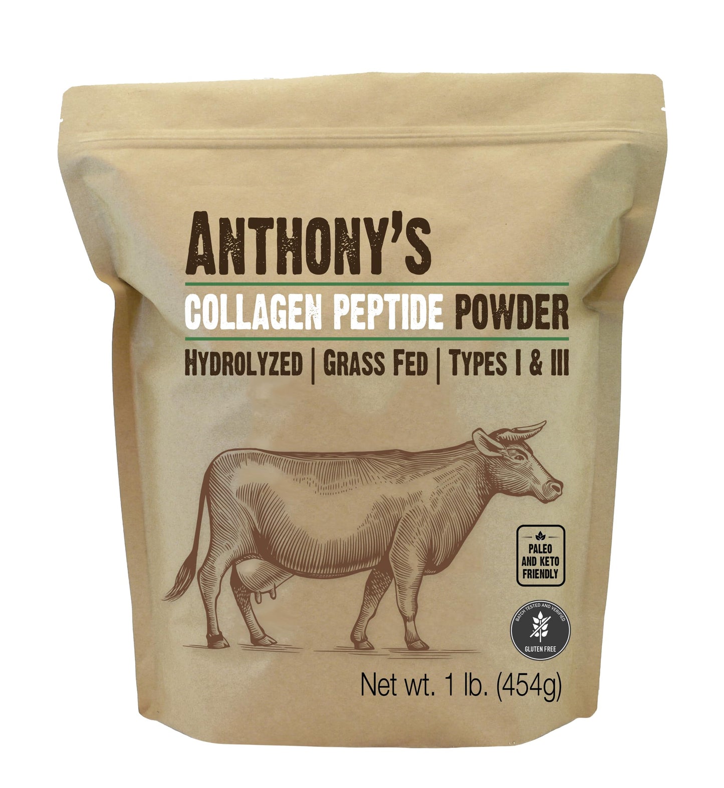 Anthony's Collagen Peptide Powder 1 lb – Pure Hydrolyzed, Grass-Fed, Gluten Free, Keto & Paleo