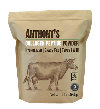 Anthony's Collagen Peptide Powder 1 lb – Pure Hydrolyzed, Grass-Fed, Gluten Free, Keto & Paleo