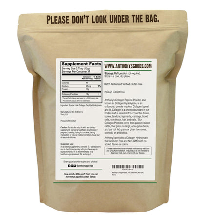 Anthony's Collagen Peptide Powder 1 lb – Pure Hydrolyzed, Grass-Fed, Gluten Free, Keto & Paleo