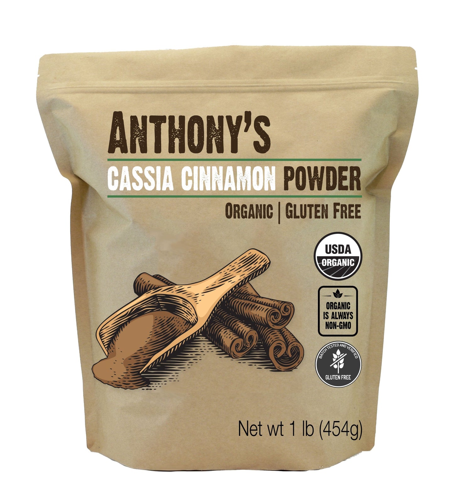 Anthony's Organic Cassia Cinnamon Powder - 1 lb, Ground, Gluten Free, Non-GMO, Non-Irradiated, Keto Friendly