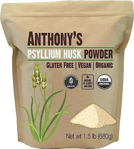 Anthony's Organic Psyllium Husk Powder 1.5 lb – Gluten Free, Non-GMO, Finely Ground