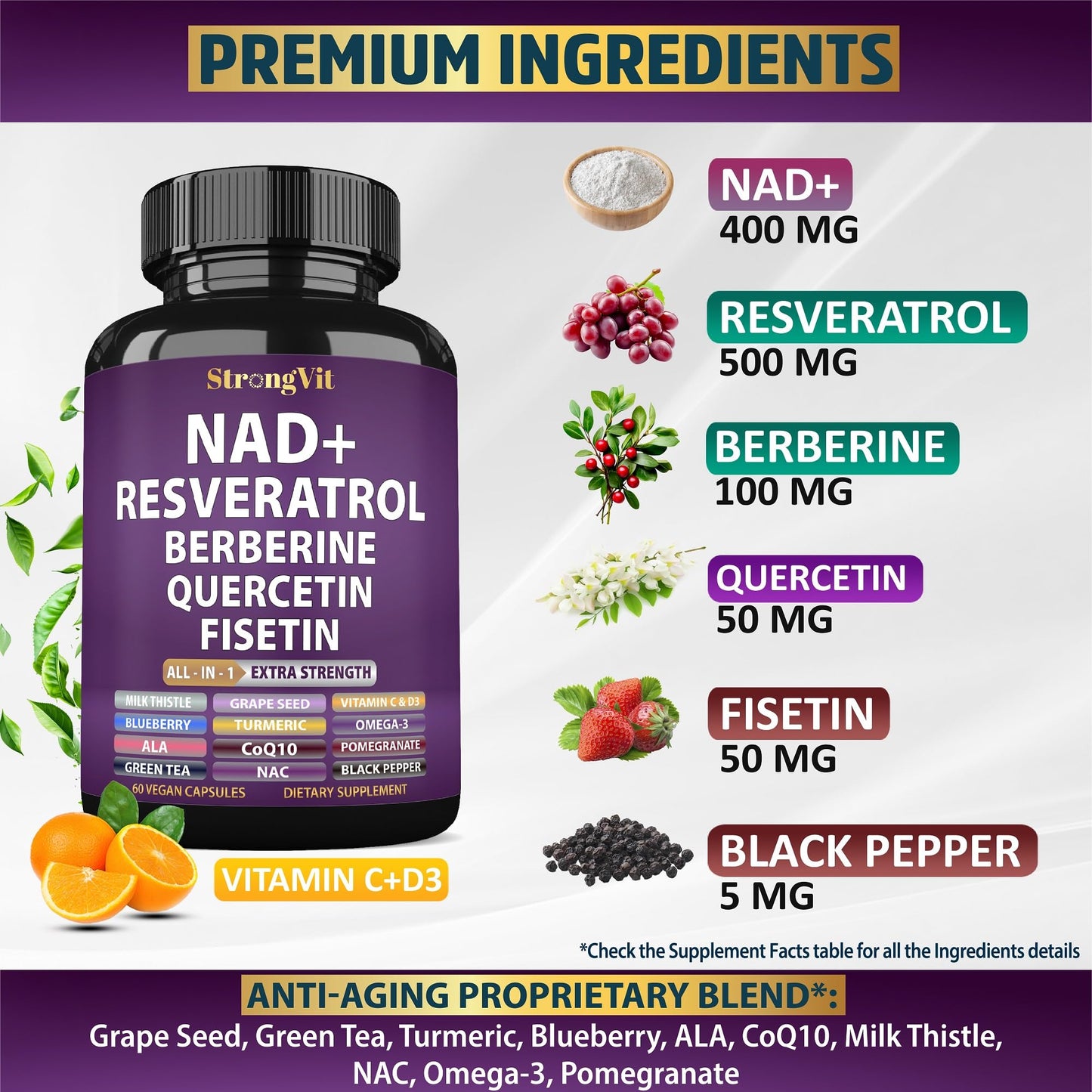 NAD Resveratrol Liposomal NAD+ Booster with Berberine & Quercetin | USA