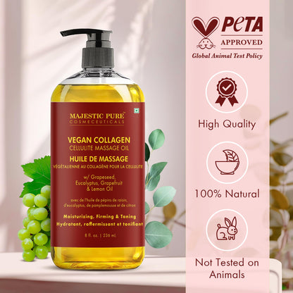Majestic Pure Anti-Cellulite Massage Oil for Therapy – Vegan Collagen, Stem Cells & Natural Oils, 8 fl oz