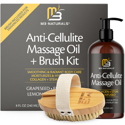 Anti-Cellulite Massage Oil & Firm Dry Brush Kit | M3 Naturals Radiant Body Care