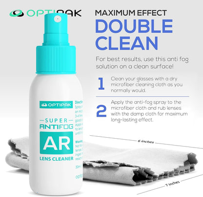 Anti Fog Lens Cleaner Spray Kit - 4x 1oz Bottles + 4 Microfiber Cloths | 8-Piece Eyeglass Defogger Kit