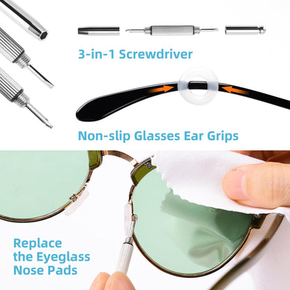 Glasses Cleaner Kit with Anti-Fog Spray, Microfiber Cloth & Repair Tools