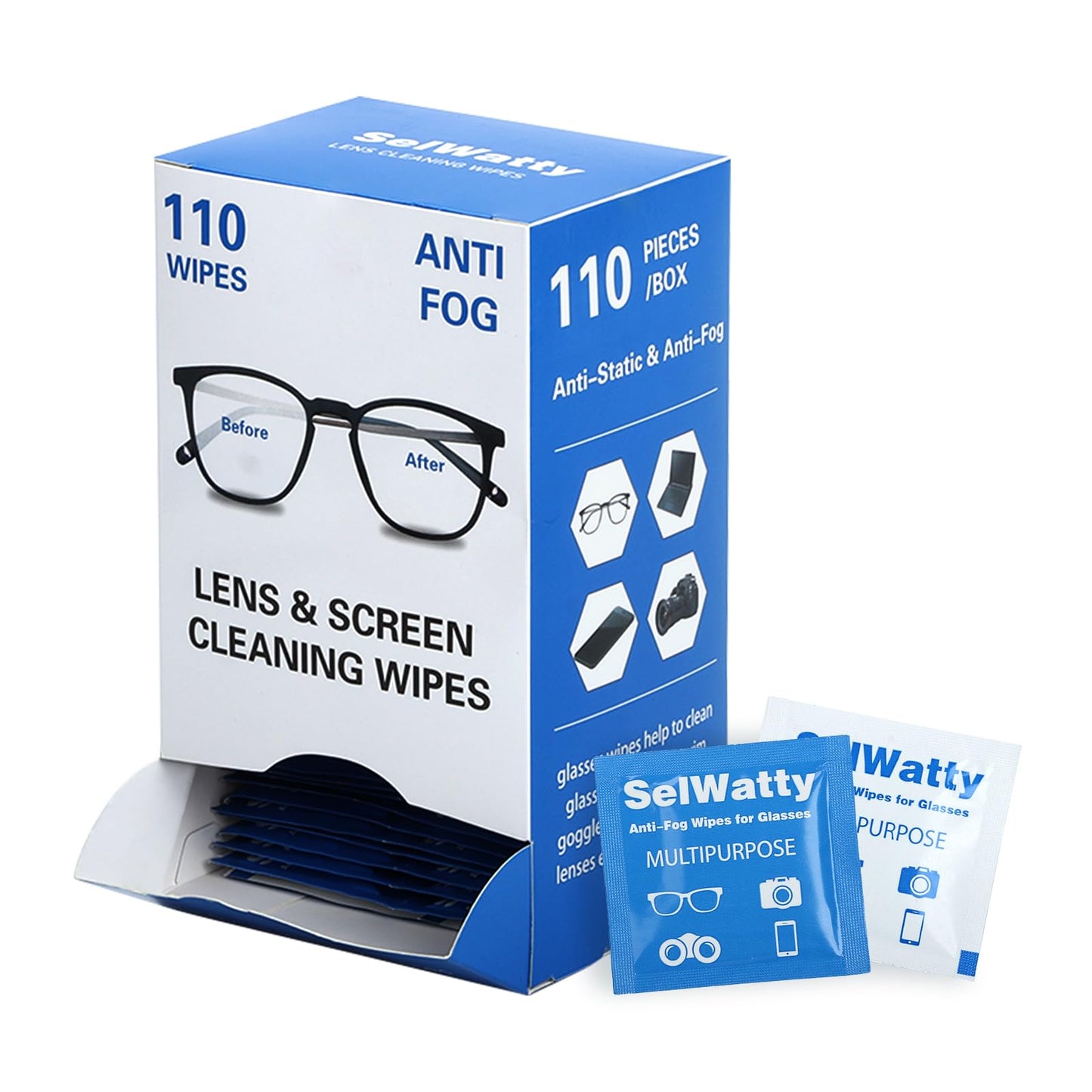 Anti-Fog Wipes for Glasses – 110 Count Lens Cleaning Wipes for Eyeglasses & Screens