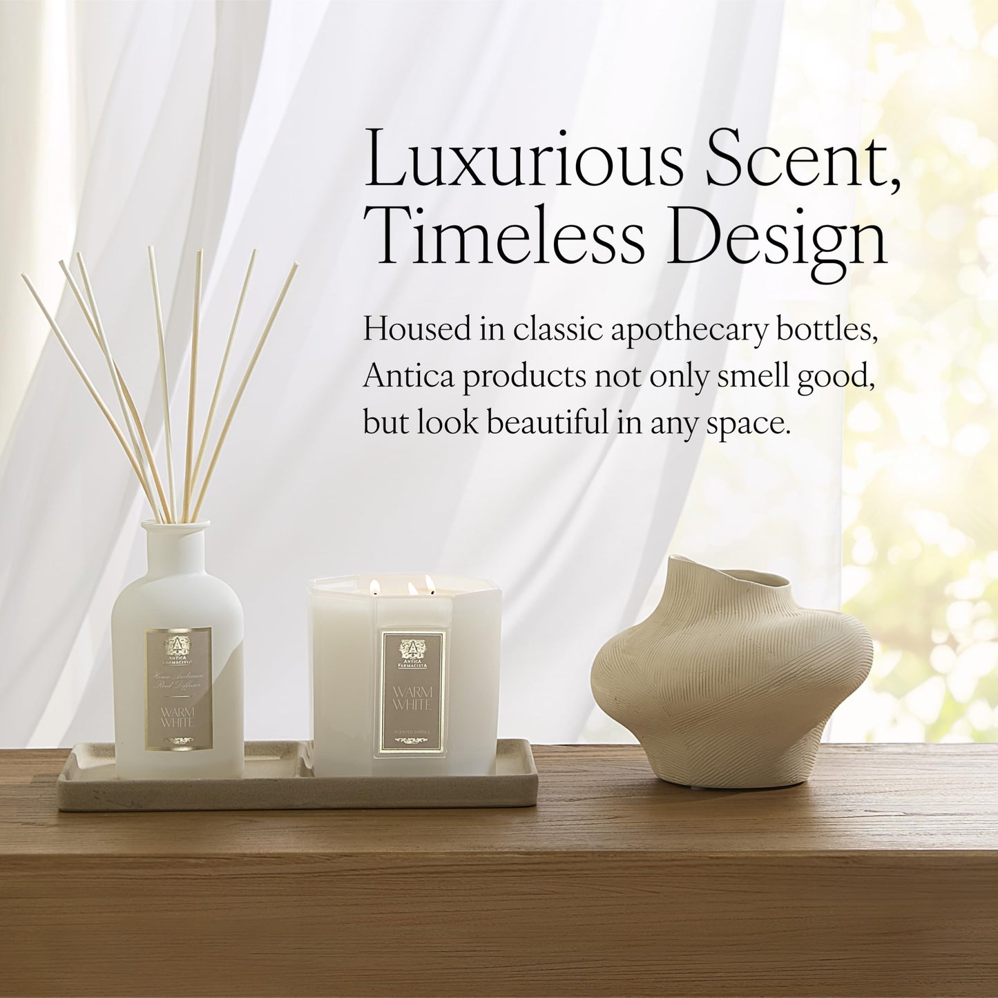 Antica Farmacista Home Ambiance Diffuser - Long-Lasting Reed Scent Diffuser - Luxury Room Freshener Gift - Warm White, 8.45 fl oz