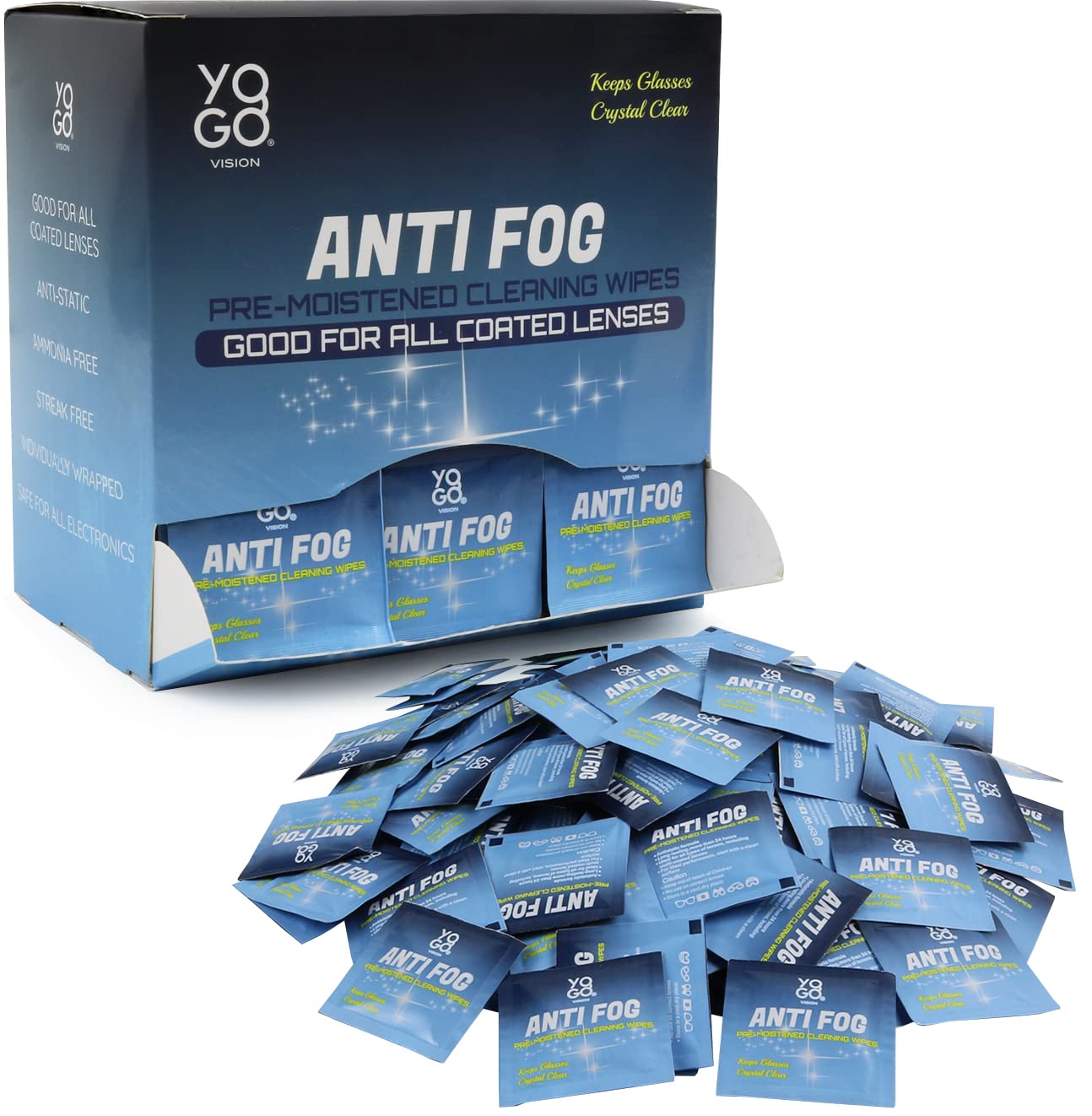 Anti Fog Wipes for Glasses – Pre-Moistened Lens Cleaner (200 Pack)