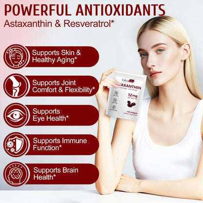 NenMaoKeNu Astaxanthin 12mg – Premium Antioxidant Softgels (120 Count) for Eye, Immune & Skin Health