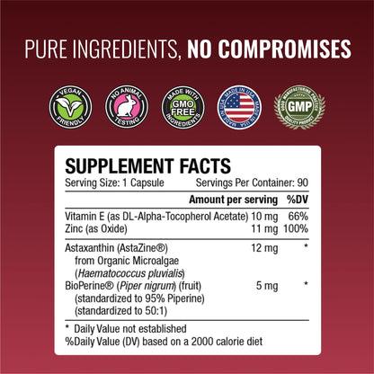 Approved Science Astaxanthin 12 mg - Extra Strength Antioxidant | 180 Vegan Capsules