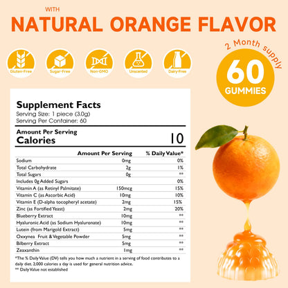 Sugar Free Lutein Gummies 5mg + 1mg Zeaxanthin for Eye Health – Orange Flavor, 60 Count
