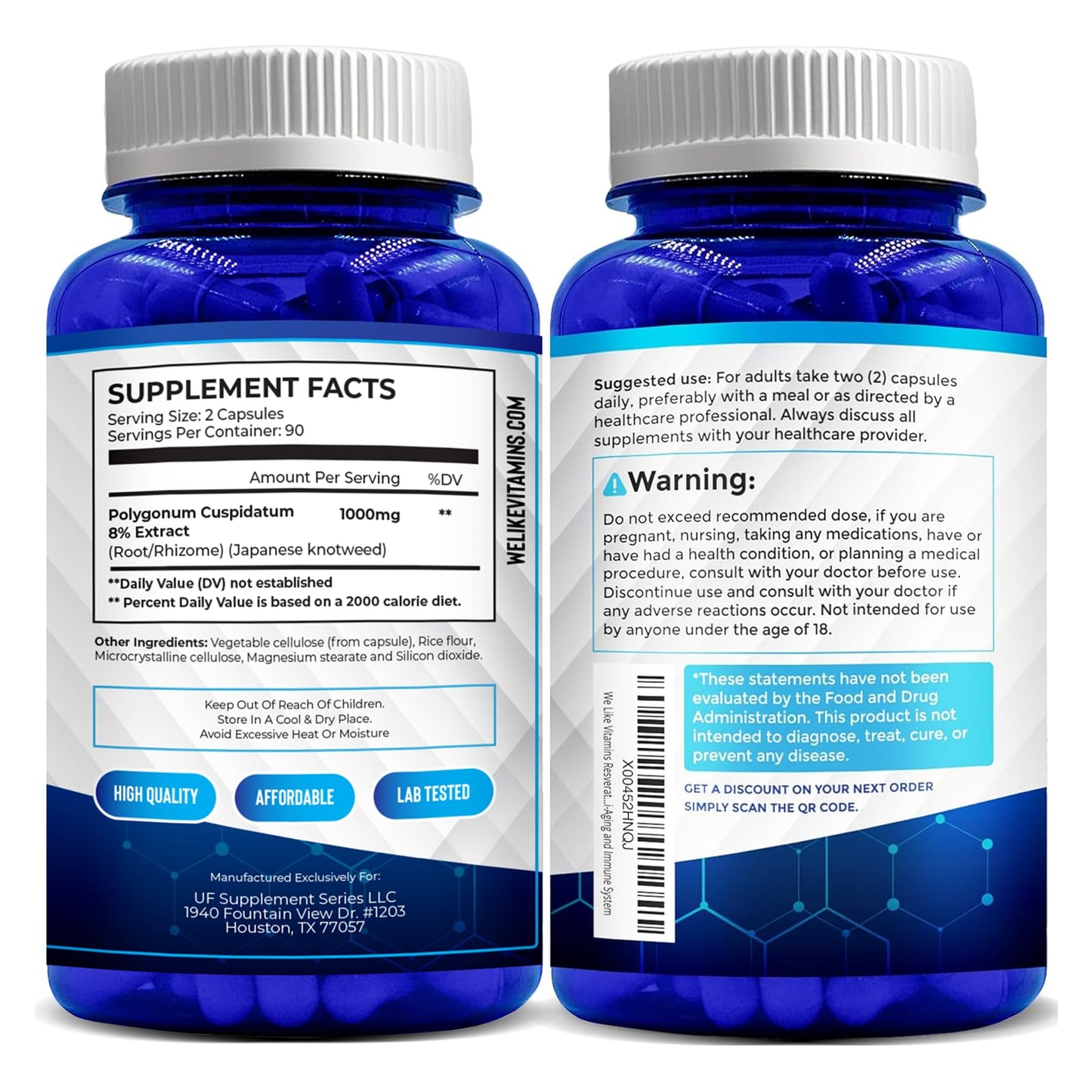 We Like Vitamins Resveratrol 1000mg per Serving – 180 Veggie Capsules