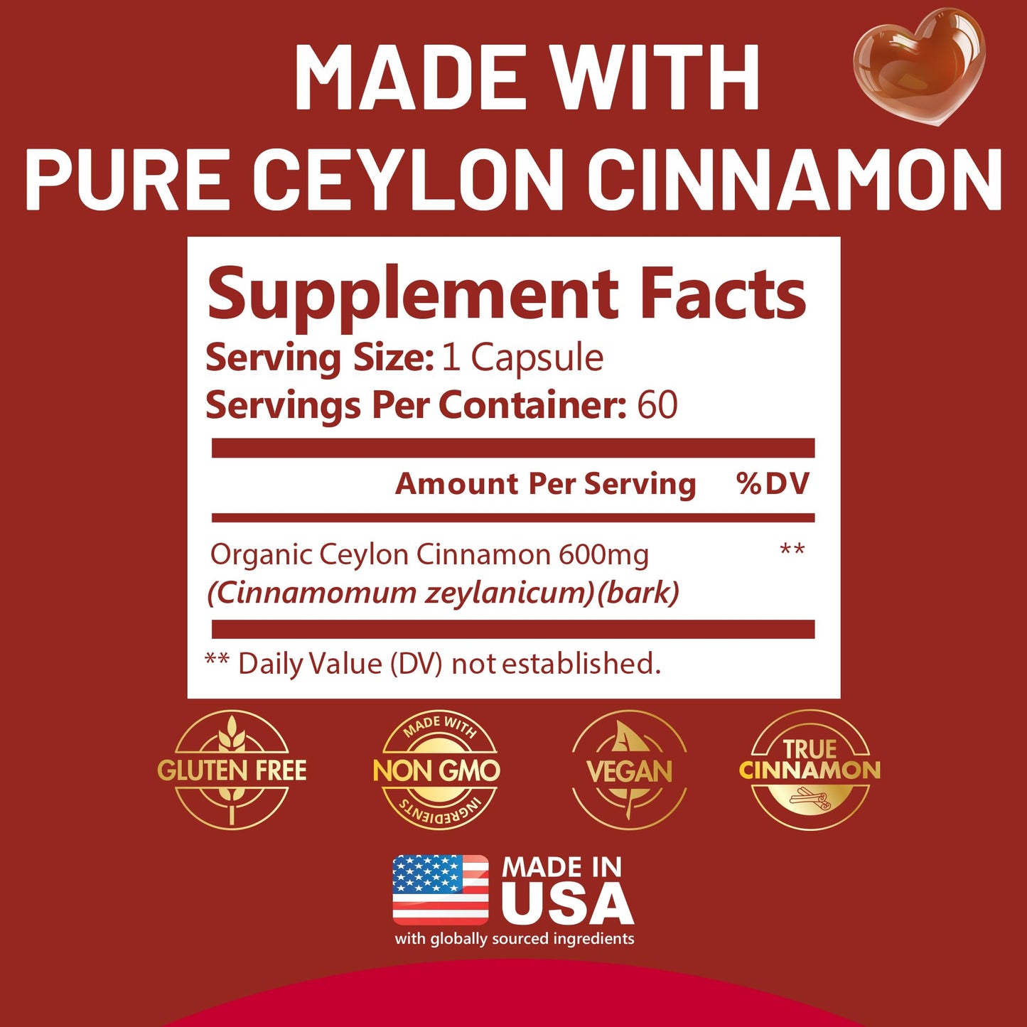 Kwala Nutrition Ceylon Cinnamon – Organic Cinnamon for Heart & Antioxidant Support | 60 Capsules