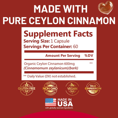 Kwala Nutrition Ceylon Cinnamon – Organic Cinnamon for Heart & Antioxidant Support | 60 Capsules