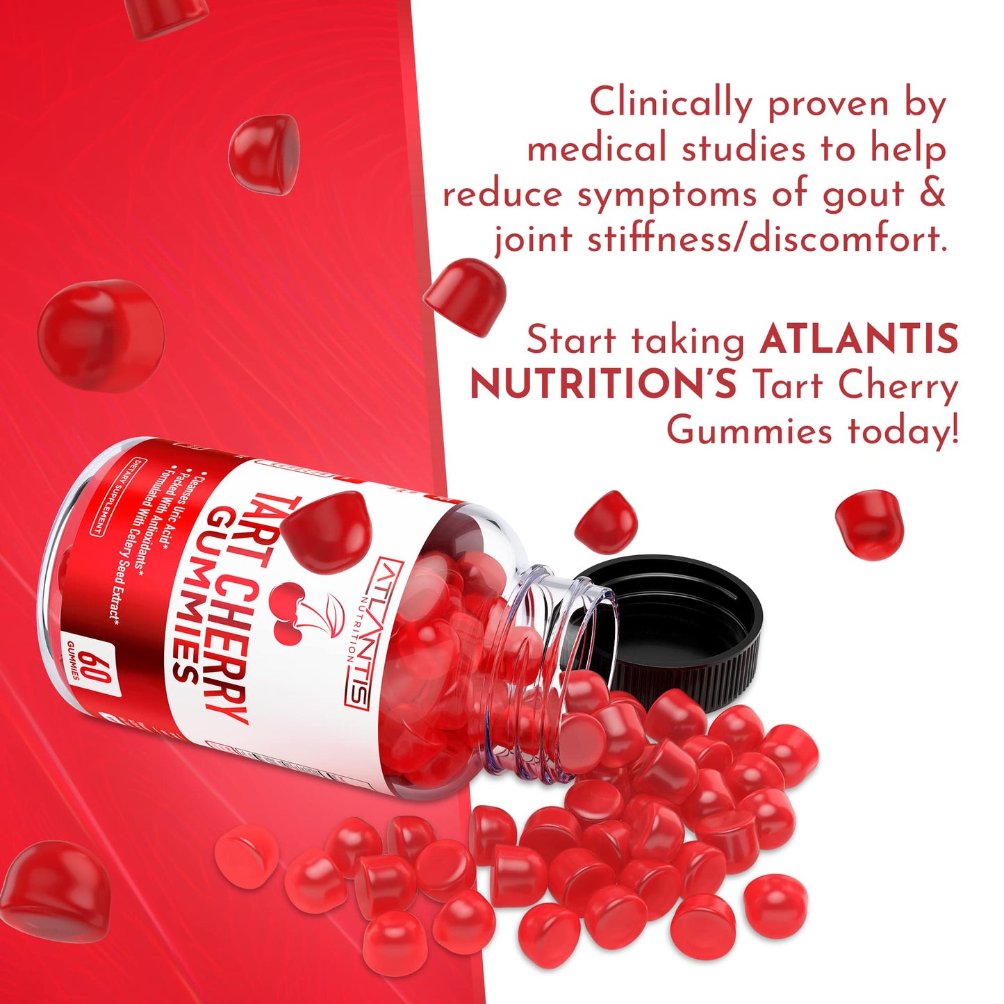 Atlantis Tart Cherry Gummies with Celery Seed Extract - Uric Acid Cleanse & Gout Relief