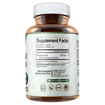 Vegan Labs R-Lipoic Acid 300MG – 120 Vegan Capsules | 4 Month Supply