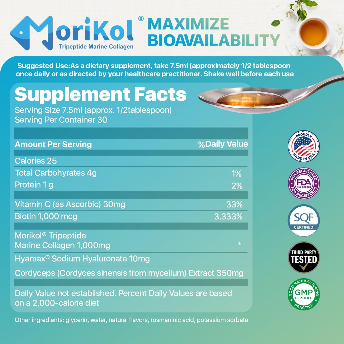 Liquid Collagen 1000mg Tripeptides 15% – Anti-Aging Formula for Skin, Hair & Joints | Cinnamon Flavor