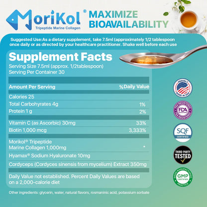 Liquid Collagen 1000mg Tripeptides 15% – Anti-Aging Formula for Skin, Hair & Joints | Cinnamon Flavor